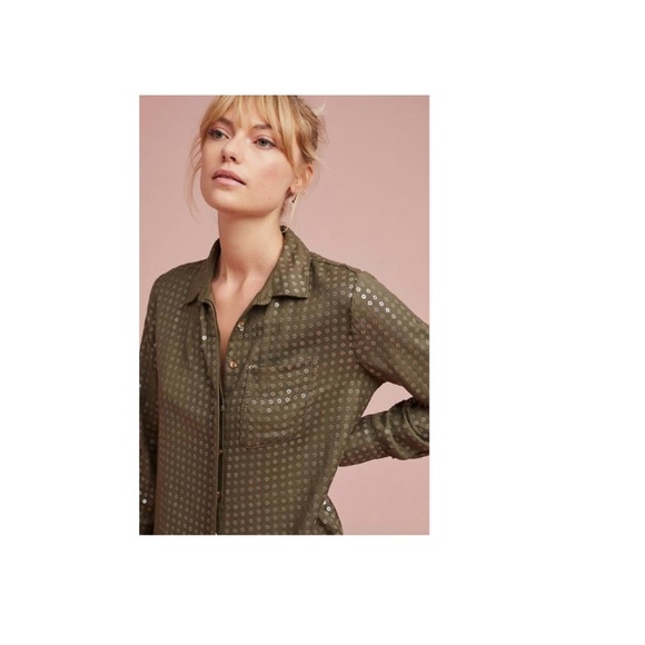 Anthropologie/ Maeve Olive Green Sequined Blouse - Size Small - NEW - Picture 1 of 7